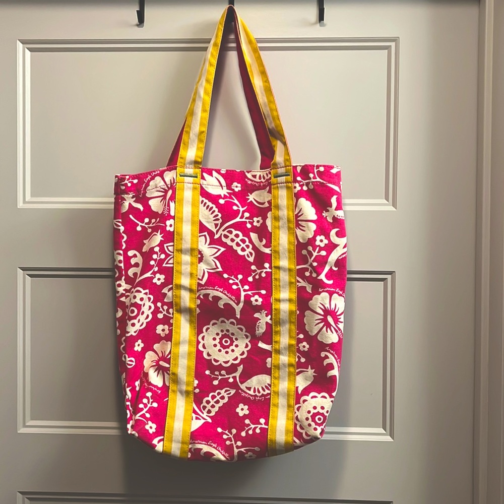 American Eagle pink and yellow floral print canvas tote bag